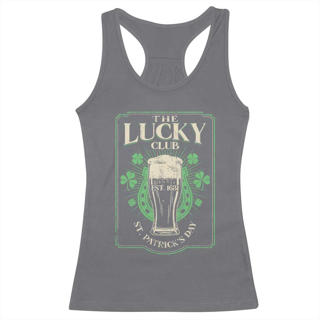 Funny St Patrick's Day Irish Beer Drinking Racerback Tank Top The Lucky Beer Club Horseshoe TS11 Charcoal Print Your Wear