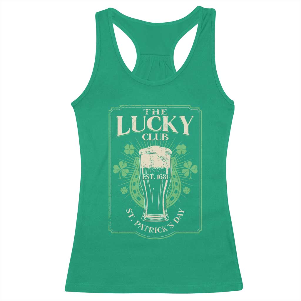 Funny St Patrick's Day Irish Beer Drinking Racerback Tank Top The Lucky Beer Club Horseshoe TS11 Irish Green Print Your Wear