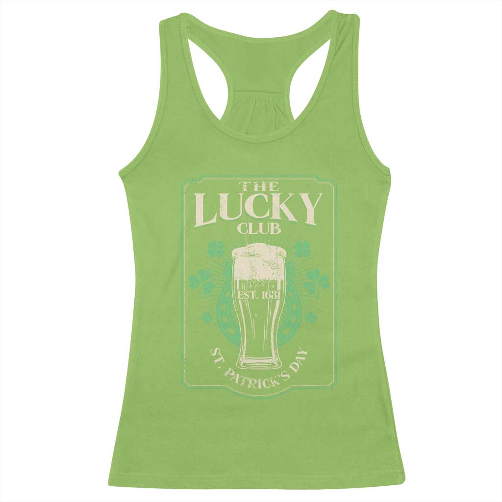 Funny St Patrick's Day Irish Beer Drinking Racerback Tank Top The Lucky Beer Club Horseshoe TS11 Lime Print Your Wear
