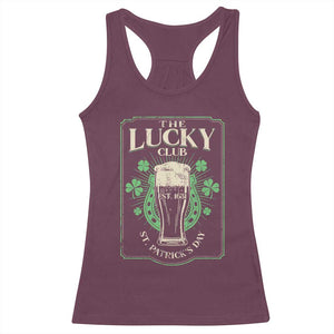 Funny St Patrick's Day Irish Beer Drinking Racerback Tank Top The Lucky Beer Club Horseshoe TS11 Maroon Print Your Wear