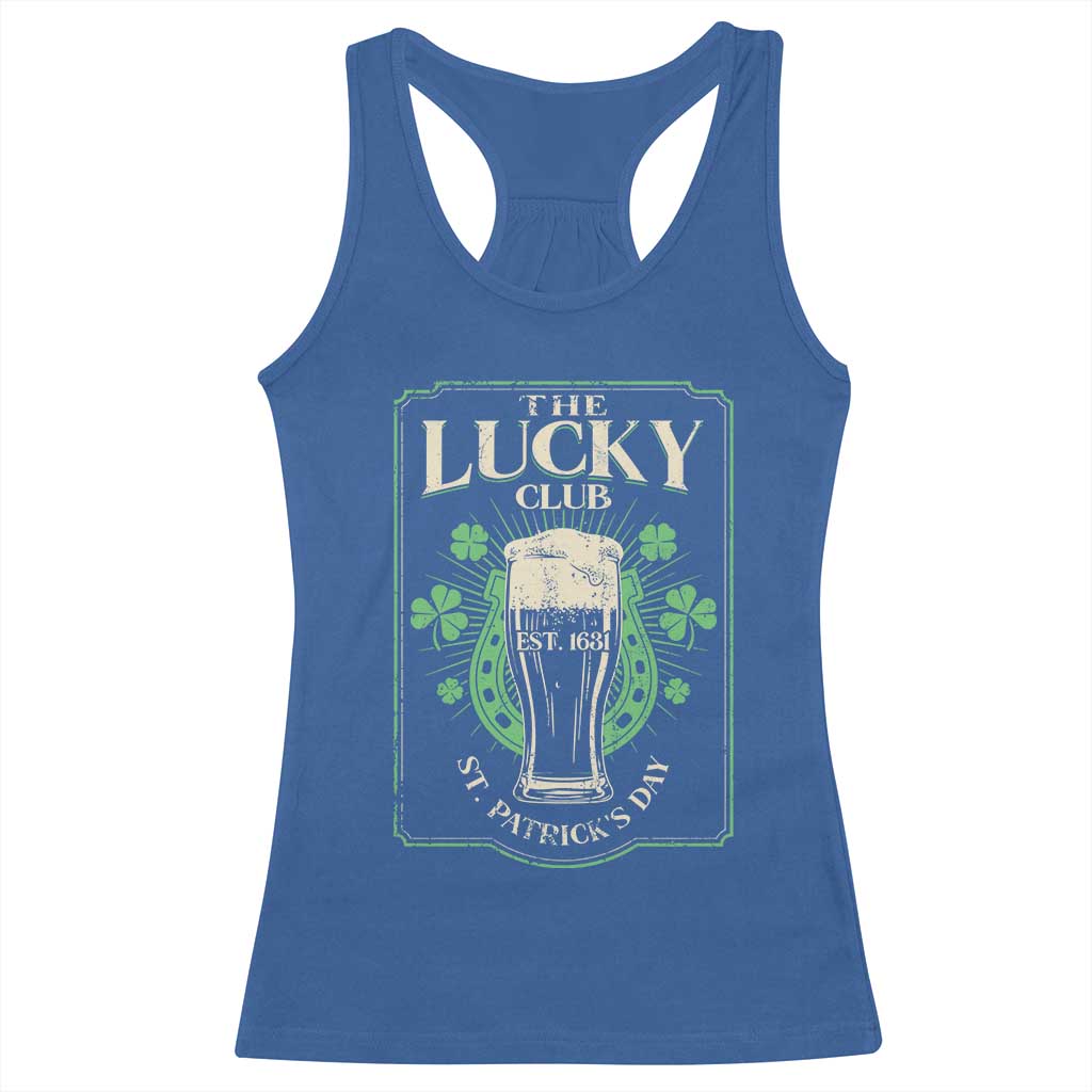 Funny St Patrick's Day Irish Beer Drinking Racerback Tank Top The Lucky Beer Club Horseshoe TS11 Royal Blue Print Your Wear