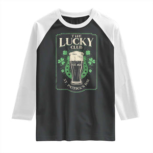 Funny St Patrick's Day Irish Beer Drinking Raglan Shirt The Lucky Beer Club Horseshoe TS11 Black White Print Your Wear