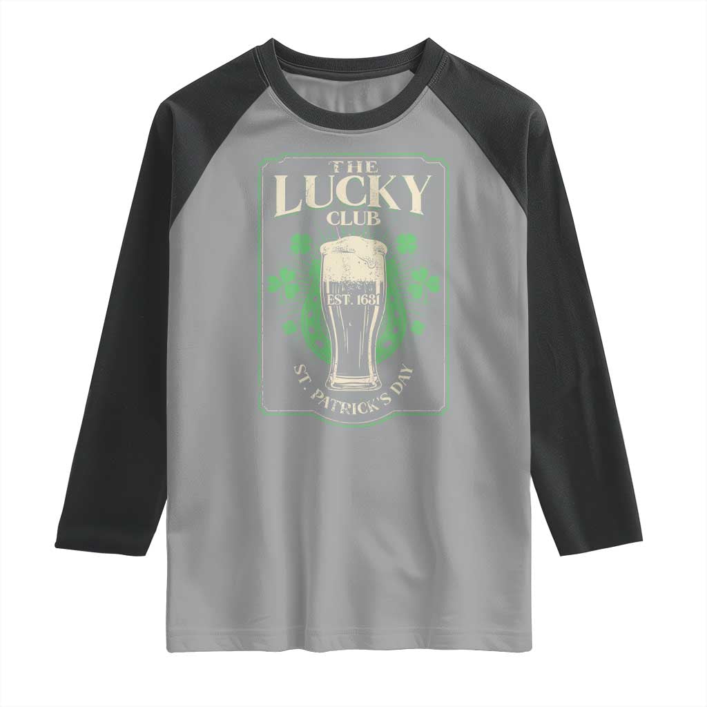 Funny St Patrick's Day Irish Beer Drinking Raglan Shirt The Lucky Beer Club Horseshoe TS11 Sport Gray Black Print Your Wear