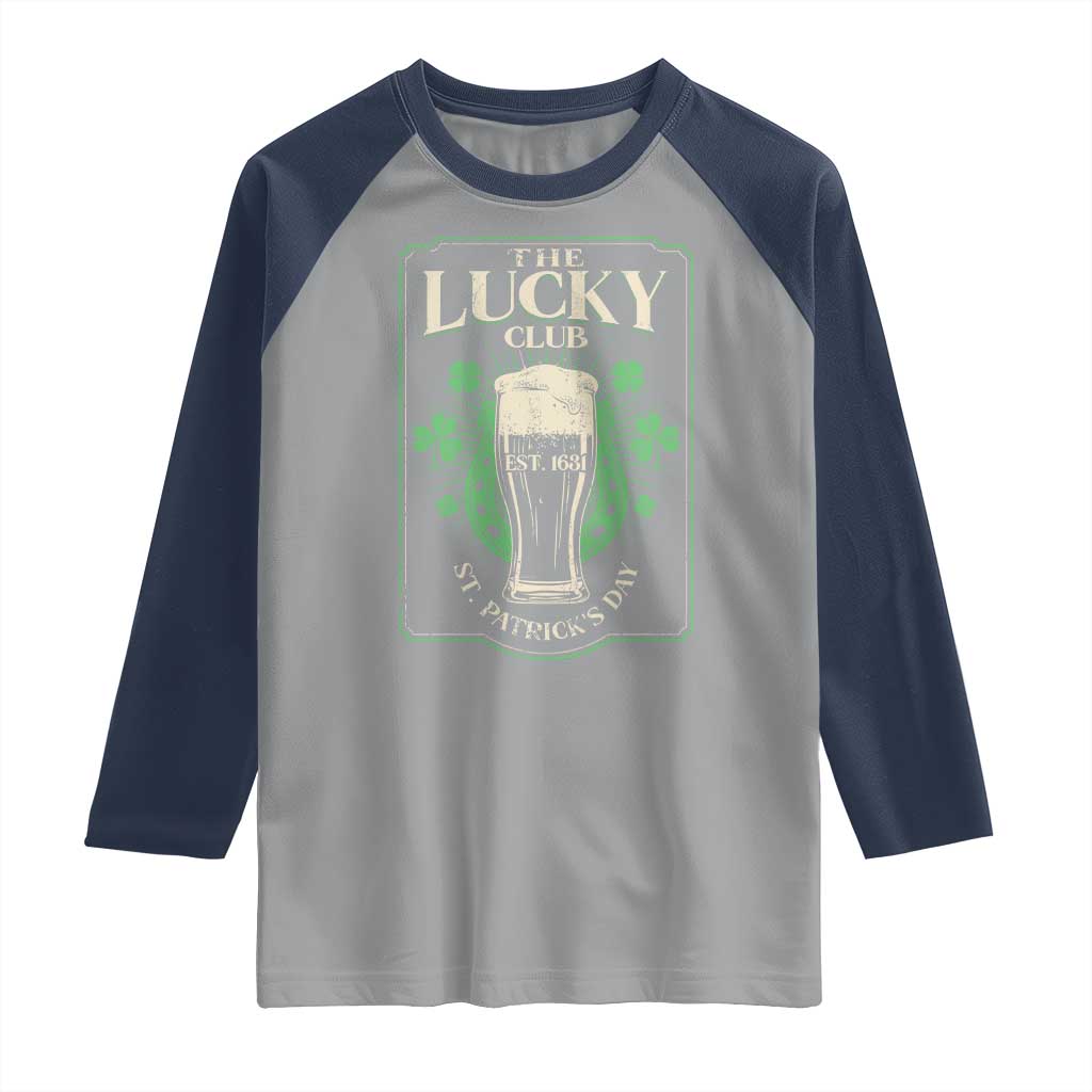 Funny St Patrick's Day Irish Beer Drinking Raglan Shirt The Lucky Beer Club Horseshoe TS11 Sport Gray Navy Print Your Wear