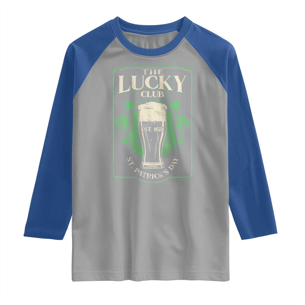 Funny St Patrick's Day Irish Beer Drinking Raglan Shirt The Lucky Beer Club Horseshoe TS11 Sport Gray Royal Print Your Wear