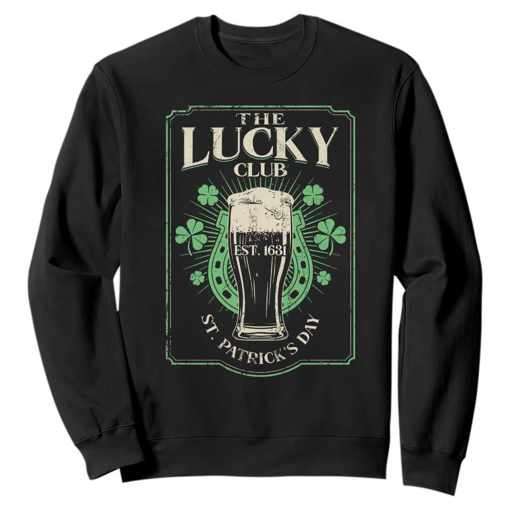 Funny St Patrick's Day Irish Beer Drinking Sweatshirt The Lucky Beer Club Horseshoe TS11 Black Print Your Wear