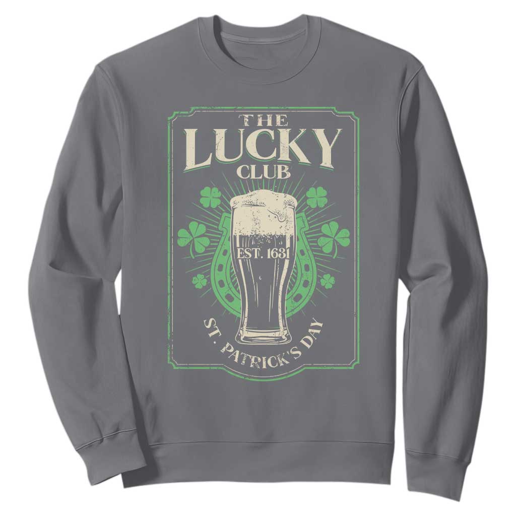 Funny St Patrick's Day Irish Beer Drinking Sweatshirt The Lucky Beer Club Horseshoe TS11 Charcoal Print Your Wear