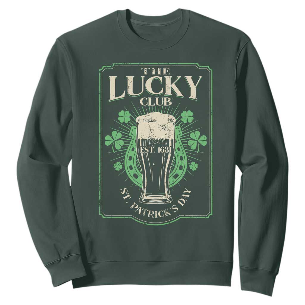 Funny St Patrick's Day Irish Beer Drinking Sweatshirt The Lucky Beer Club Horseshoe TS11 Dark Forest Green Print Your Wear