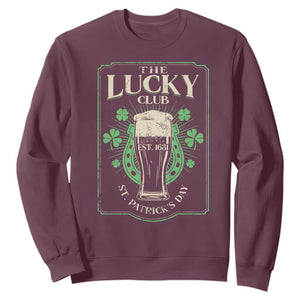 Funny St Patrick's Day Irish Beer Drinking Sweatshirt The Lucky Beer Club Horseshoe TS11 Maroon Print Your Wear