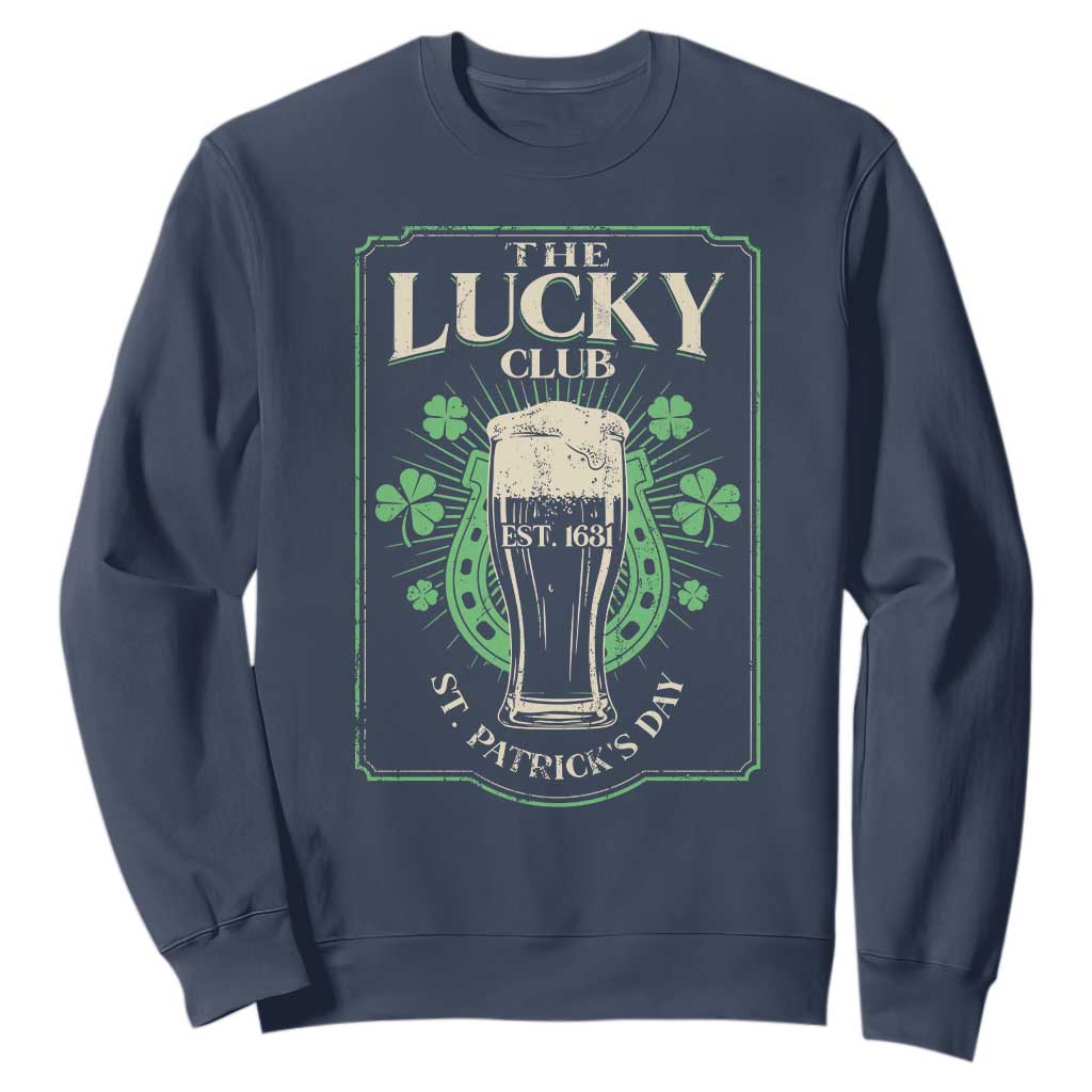 Funny St Patrick's Day Irish Beer Drinking Sweatshirt The Lucky Beer Club Horseshoe TS11 Navy Print Your Wear