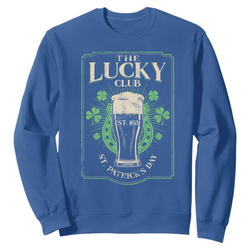 Funny St Patrick's Day Irish Beer Drinking Sweatshirt The Lucky Beer Club Horseshoe TS11 Royal Blue Print Your Wear