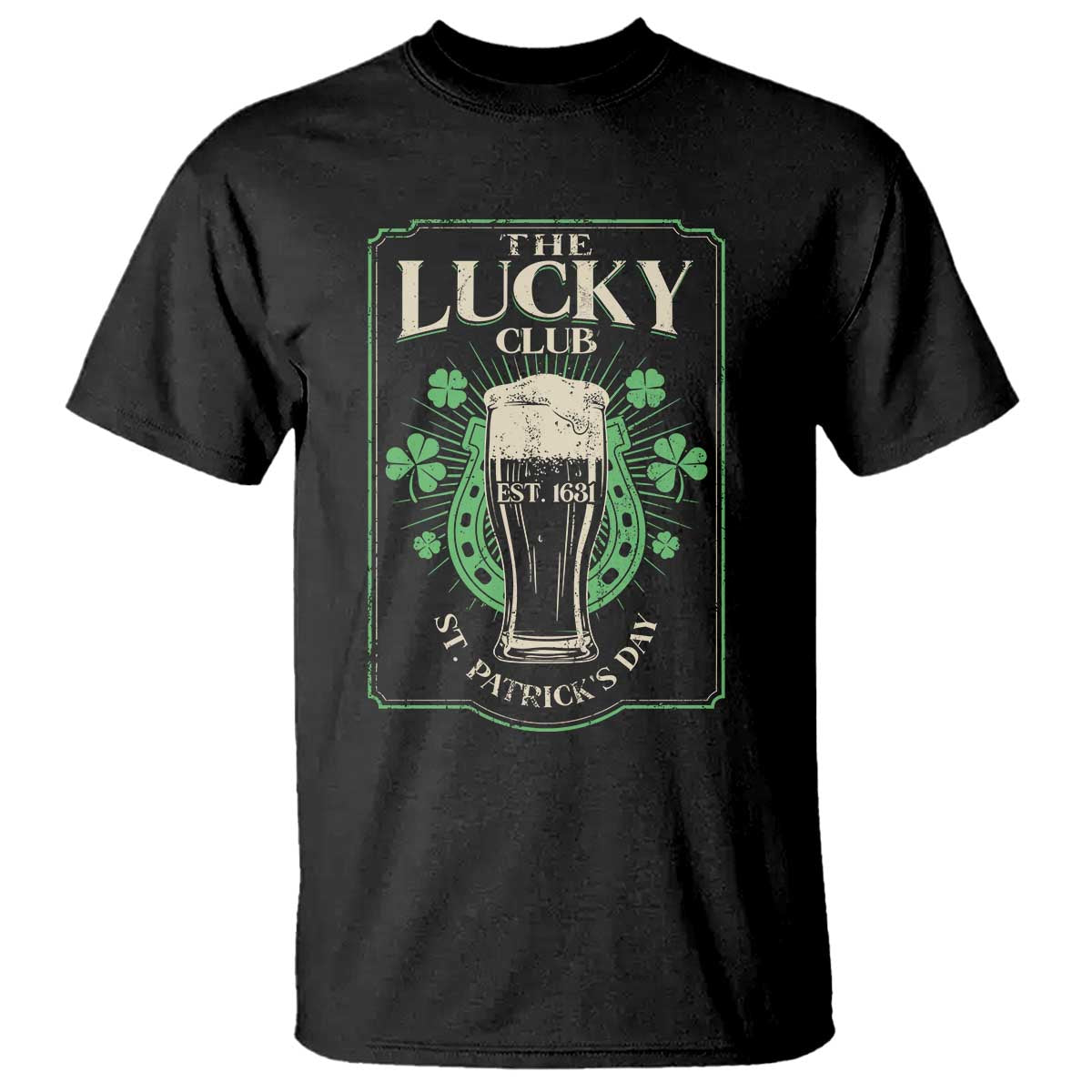 Funny St Patrick's Day Irish Beer Drinking T Shirt The Lucky Beer Club Horseshoe TS11 Black Print Your Wear
