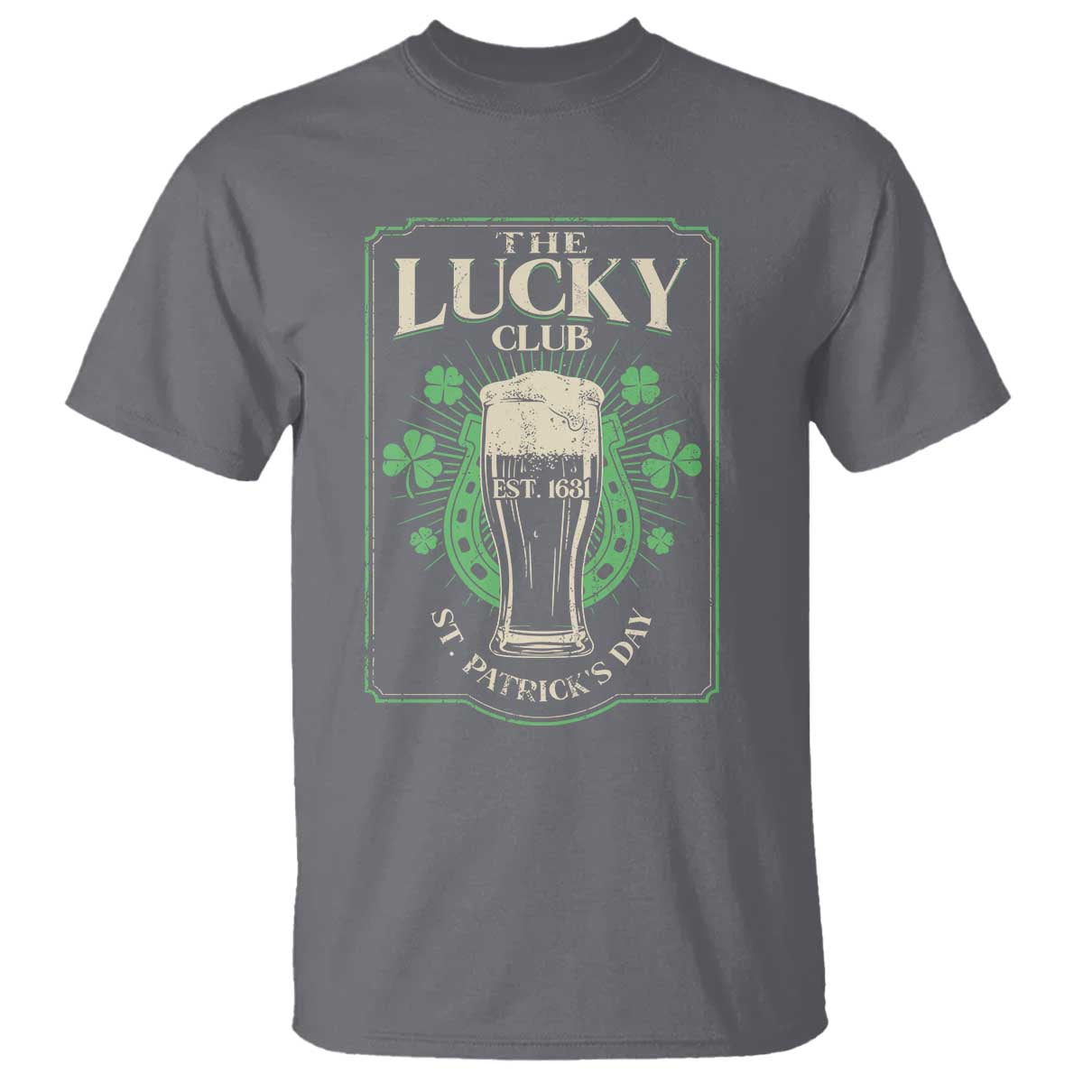 Funny St Patrick's Day Irish Beer Drinking T Shirt The Lucky Beer Club Horseshoe TS11 Charcoal Print Your Wear