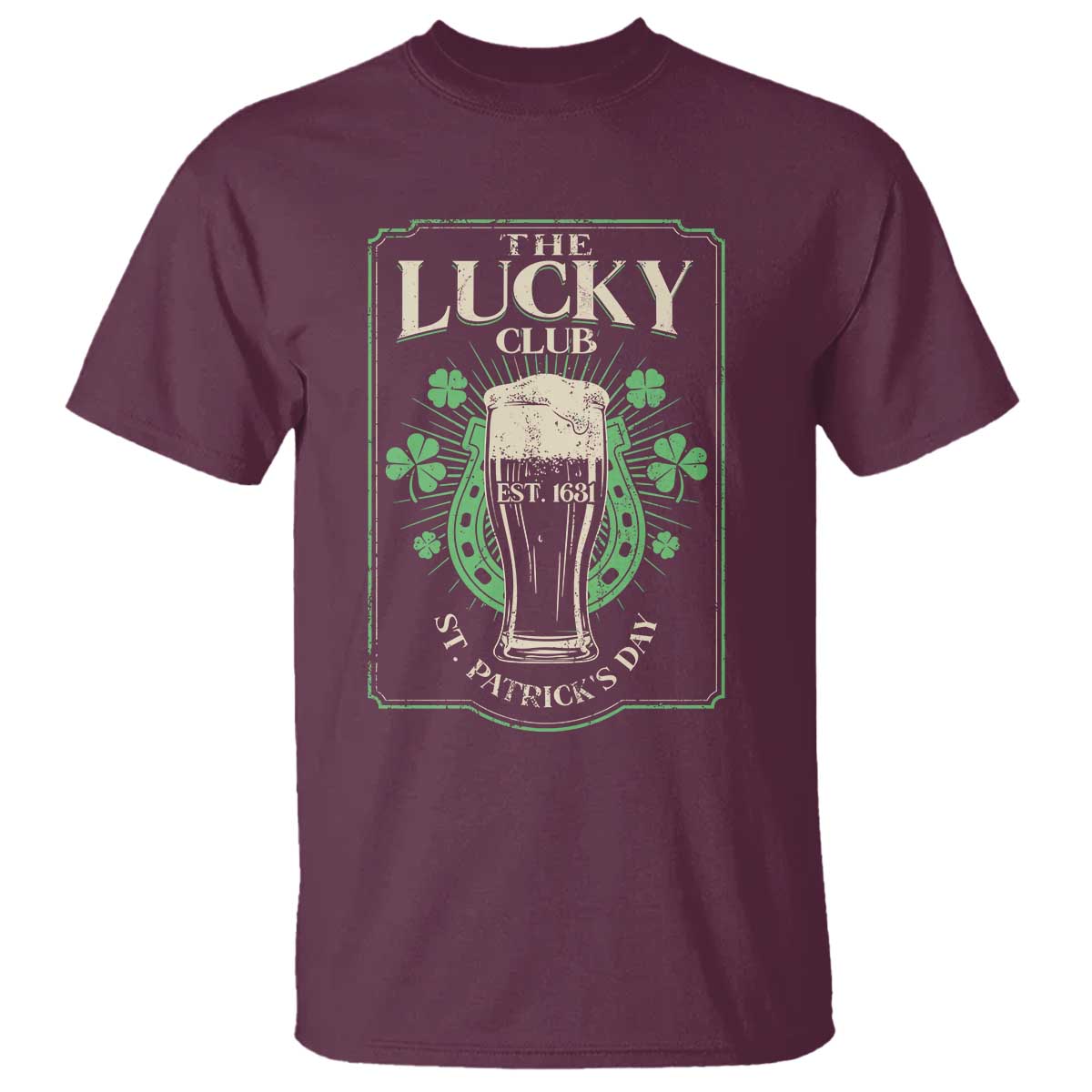 Funny St Patrick's Day Irish Beer Drinking T Shirt The Lucky Beer Club Horseshoe TS11 Maroon Print Your Wear