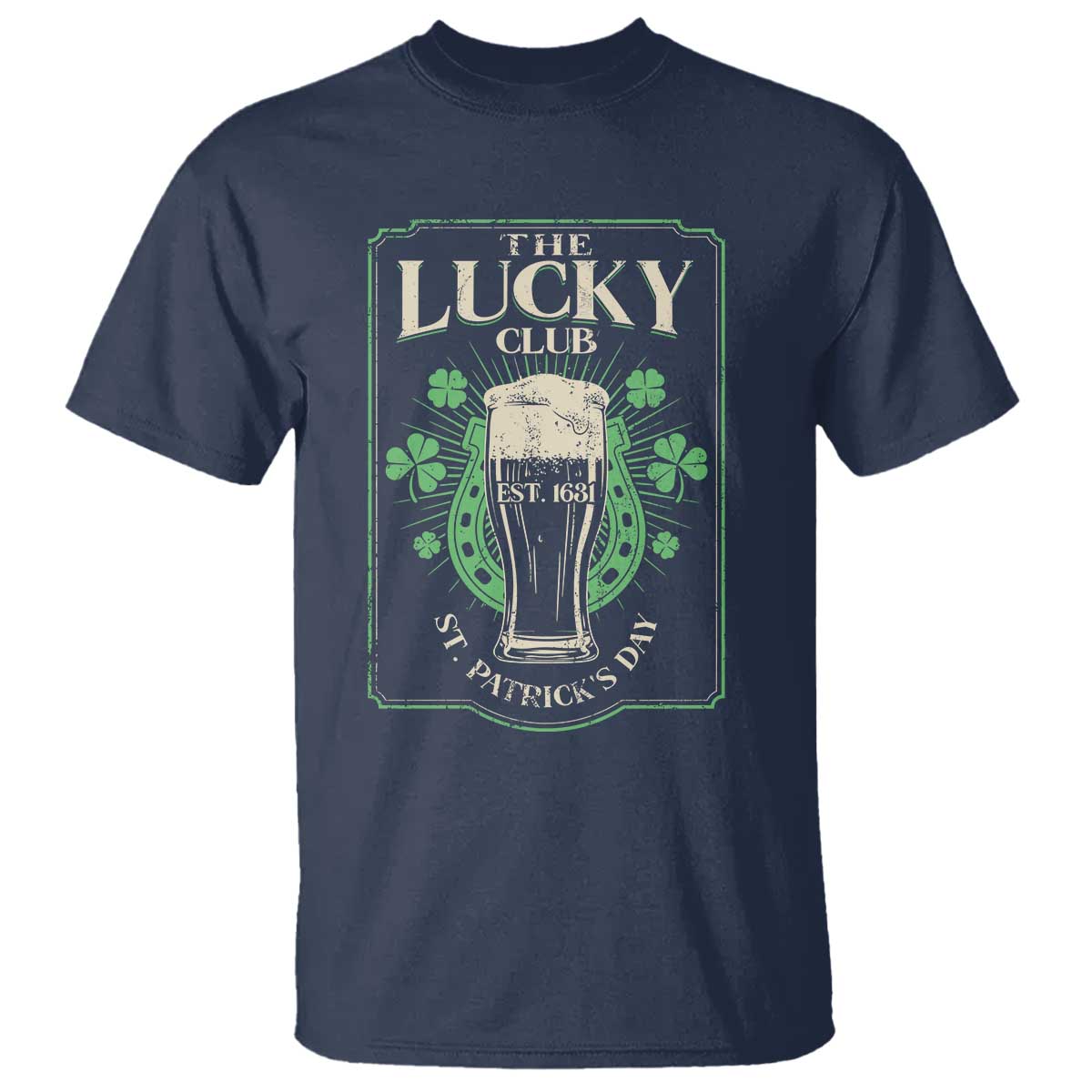 Funny St Patrick's Day Irish Beer Drinking T Shirt The Lucky Beer Club Horseshoe TS11 Navy Print Your Wear
