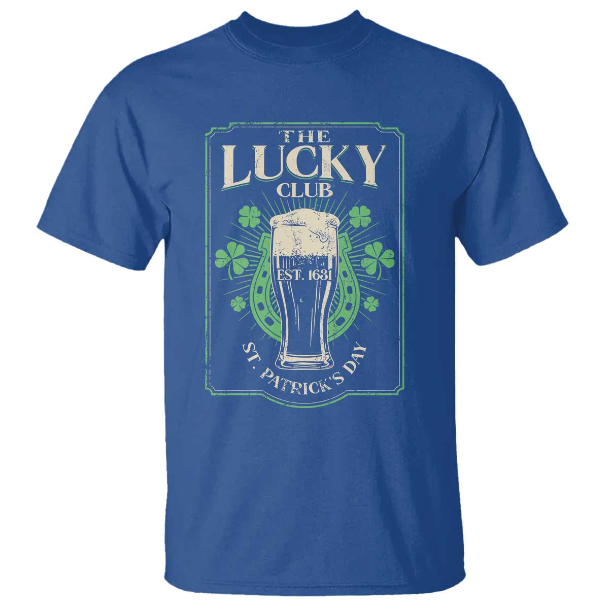 Funny St Patrick's Day Irish Beer Drinking T Shirt The Lucky Beer Club Horseshoe TS11 Royal Blue Print Your Wear