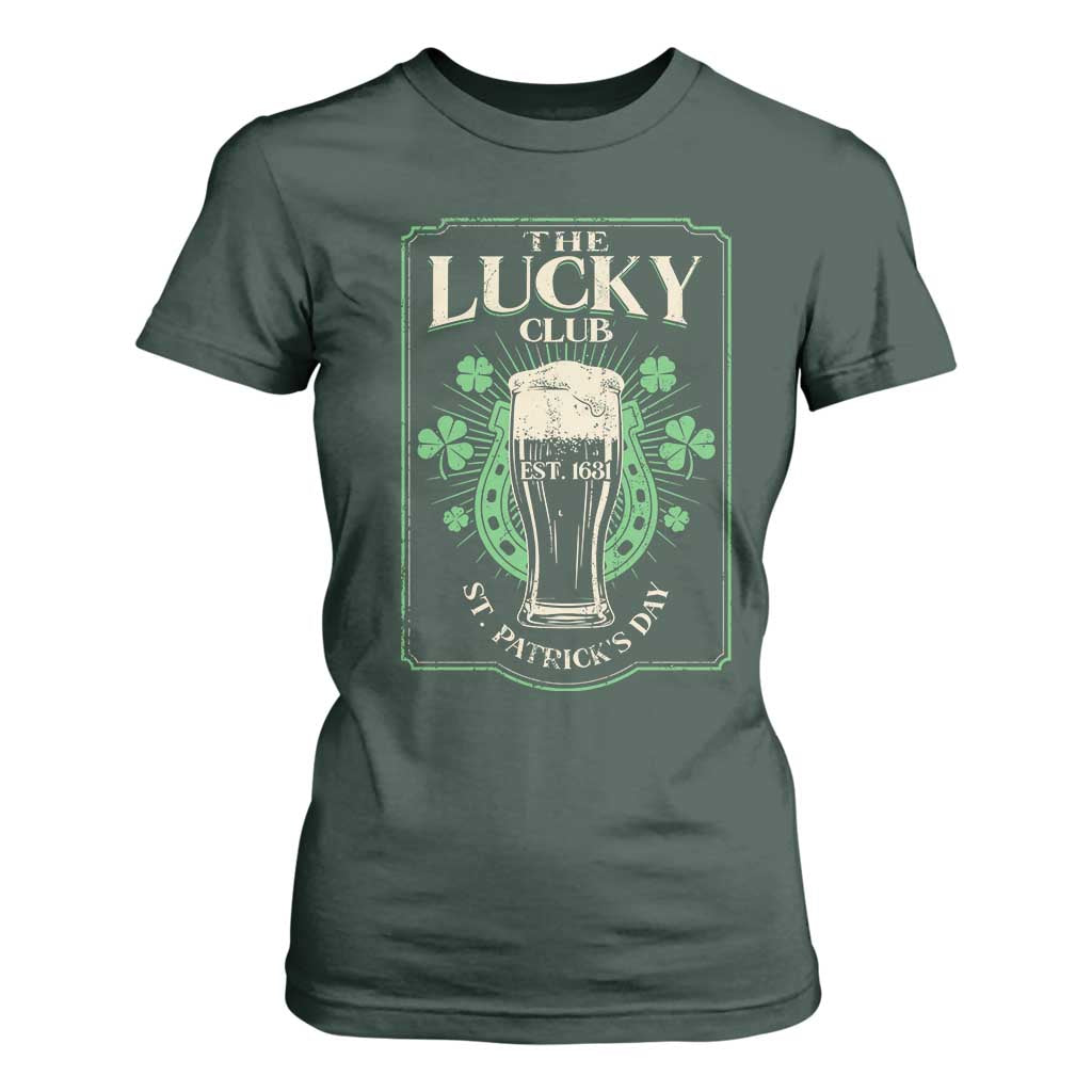 Funny St Patrick's Day Irish Beer Drinking T Shirt For Women The Lucky Beer Club Horseshoe TS11 Dark Forest Green Print Your Wear