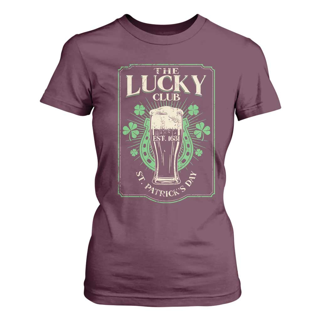 Funny St Patrick's Day Irish Beer Drinking T Shirt For Women The Lucky Beer Club Horseshoe TS11 Maroon Print Your Wear