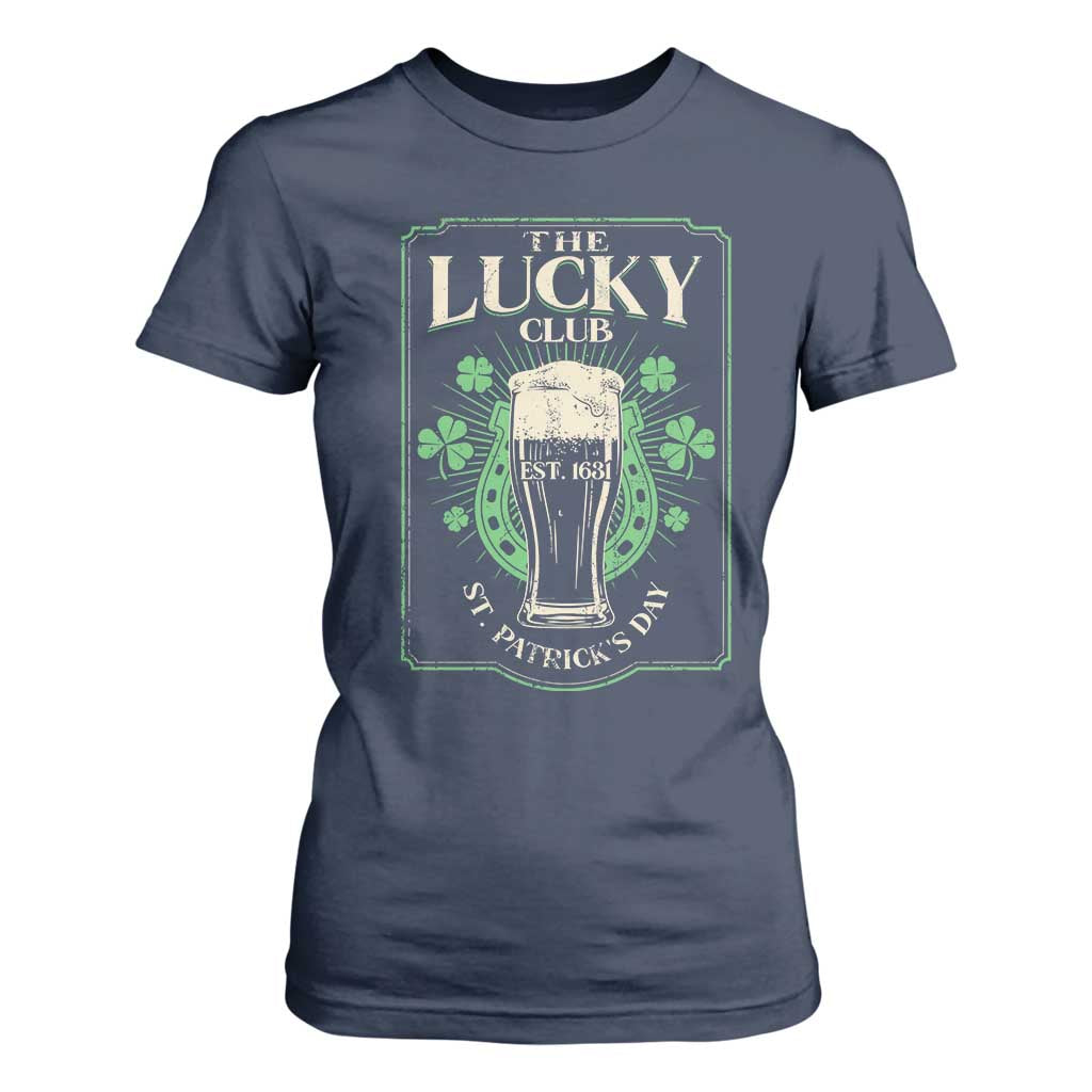 Funny St Patrick's Day Irish Beer Drinking T Shirt For Women The Lucky Beer Club Horseshoe TS11 Navy Print Your Wear