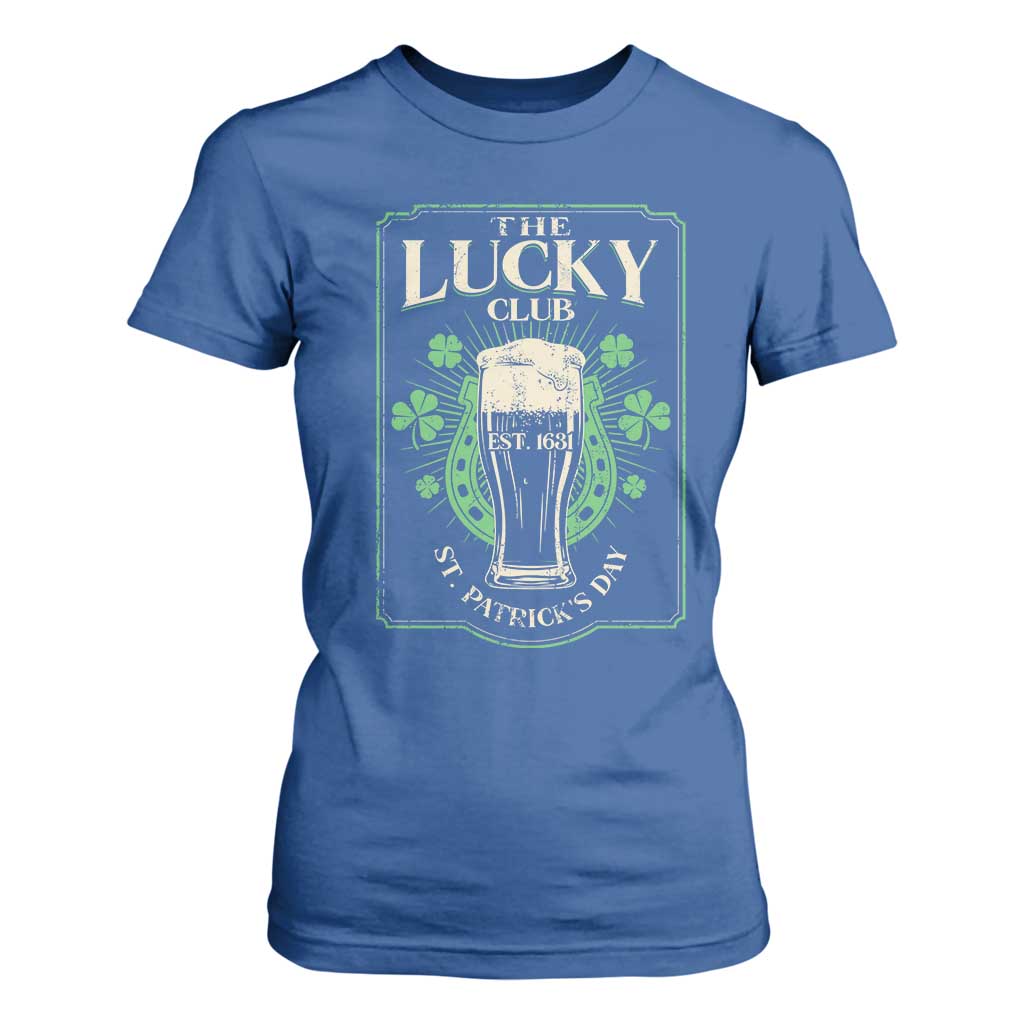 Funny St Patrick's Day Irish Beer Drinking T Shirt For Women The Lucky Beer Club Horseshoe TS11 Royal Blue Print Your Wear