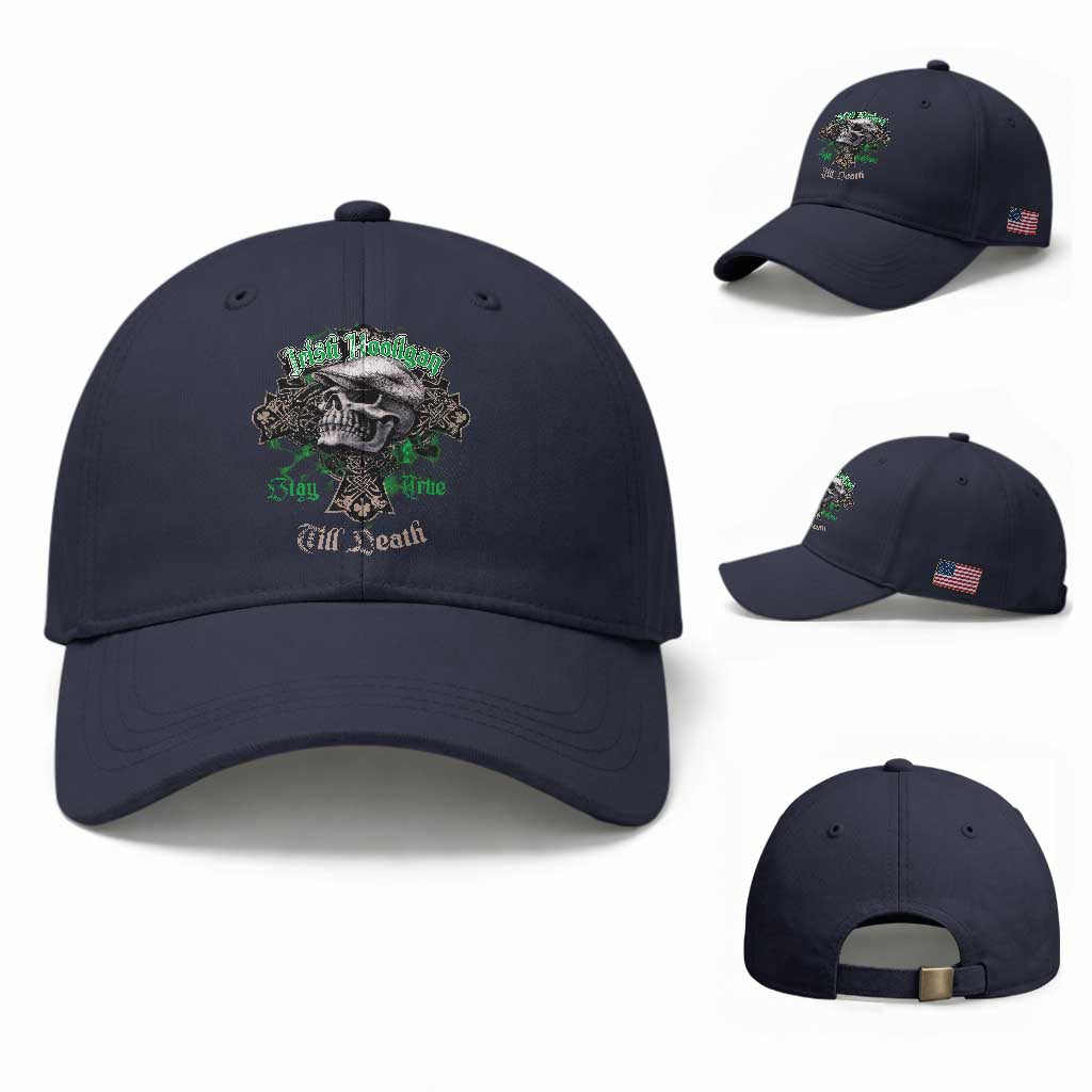 Funny Irish Pride Baseball Cap Irish Hooligan Stay True Till Death Flat Cap Skull TS11 Baseball Cap Universal Fit Navy Print Your Wear