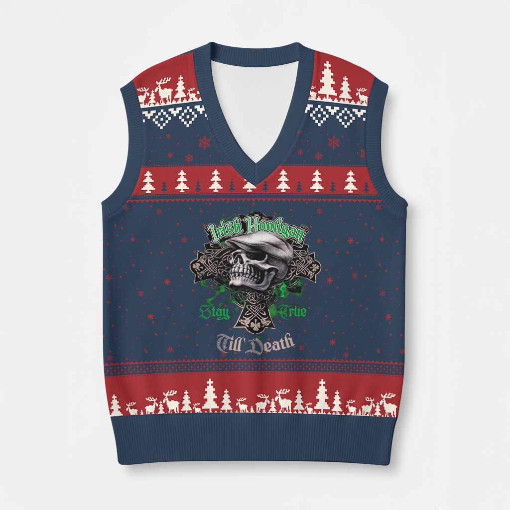 Funny Irish Pride V-Neck Knit Sweater Vest Irish Hooligan Stay True Till Death Flat Cap Skull TS11 Navy Red Print Your Wear