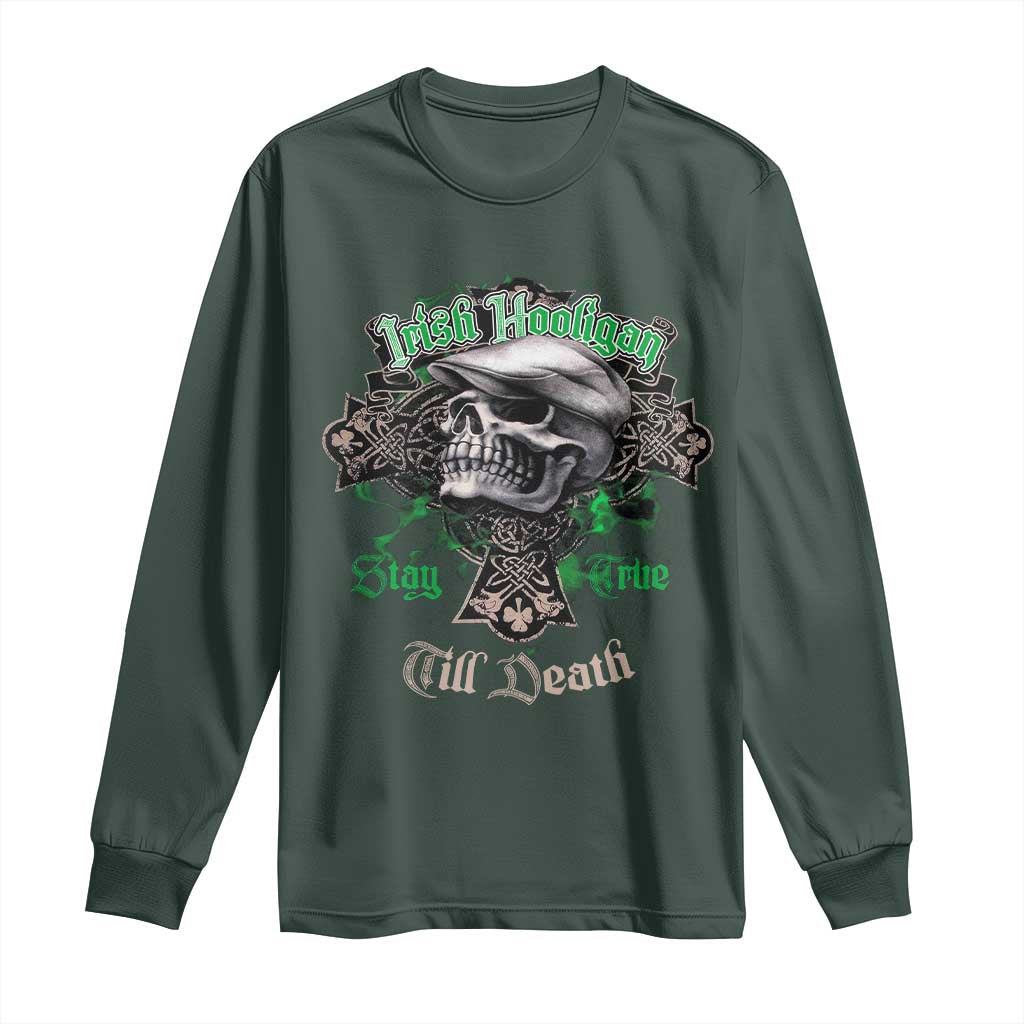 Funny Irish Pride Long Sleeve Shirt Irish Hooligan Stay True Till Death Flat Cap Skull TS11 Dark Forest Green Print Your Wear
