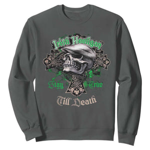 Funny Irish Pride Sweatshirt Irish Hooligan Stay True Till Death Flat Cap Skull TS11 Dark Heather Print Your Wear