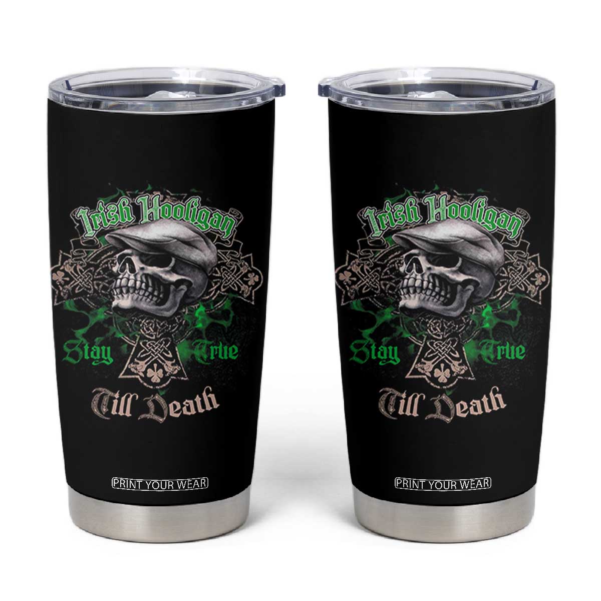Funny Irish Pride Tumbler Cup Irish Hooligan Stay True Till Death Flat Cap Skull TS11 Black Print Your Wear