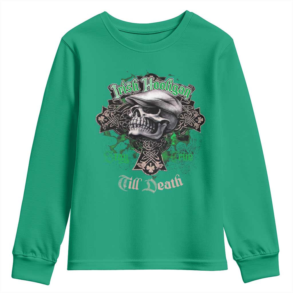Funny Irish Pride Youth Sweatshirt Irish Hooligan Stay True Till Death Flat Cap Skull TS11 Irish Green Print Your Wear