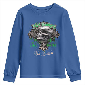 Funny Irish Pride Youth Sweatshirt Irish Hooligan Stay True Till Death Flat Cap Skull TS11 Royal Blue Print Your Wear