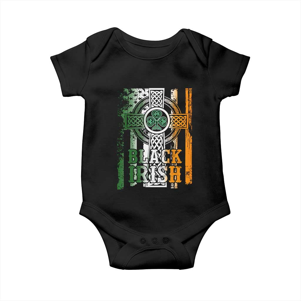 St Patrick's Day Black Irish Baby Onesie Vintage American Flag Celtic Cross TS11 Black Print Your Wear