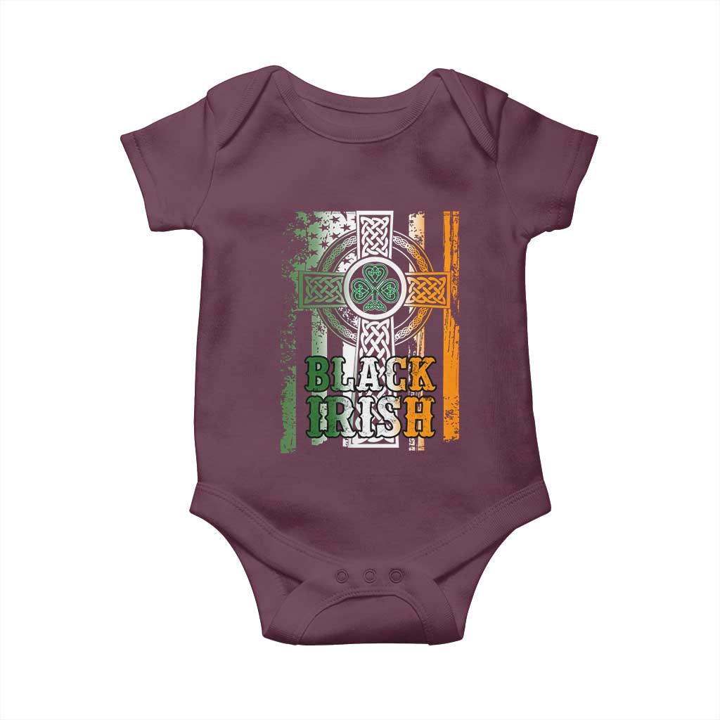 St Patrick's Day Black Irish Baby Onesie Vintage American Flag Celtic Cross TS11 Maroon Print Your Wear
