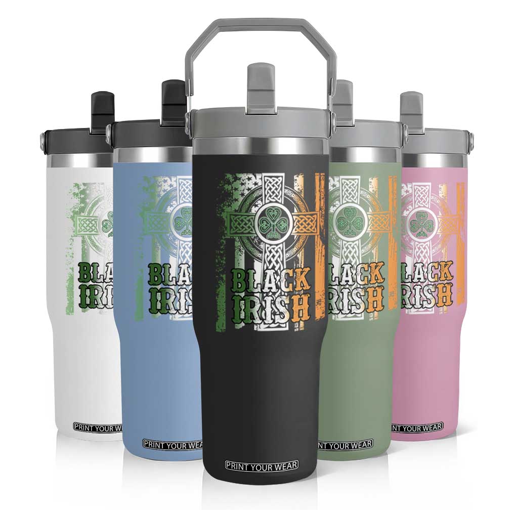 St Patrick's Day Black Irish Flip Straw Tumbler Vintage American Flag Celtic Cross TS11 Print Your Wear