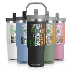 St Patrick's Day Black Irish Flip Straw Tumbler Vintage American Flag Celtic Cross TS11 Print Your Wear