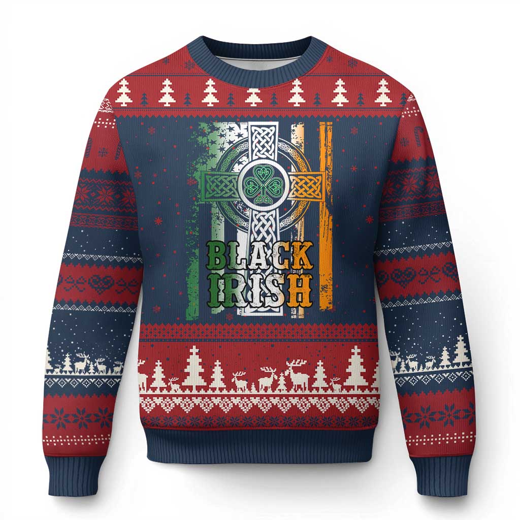 St Patrick's Day Black Irish Ugly Christmas Sweater Vintage American Flag Celtic Cross TS11 Navy Red Print Your Wear