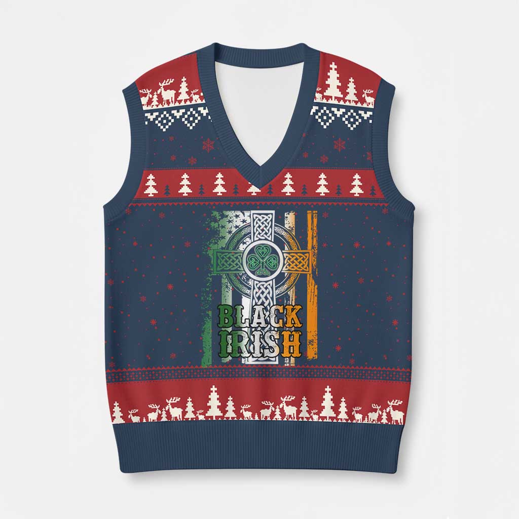St Patrick's Day Black Irish V-Neck Knit Sweater Vest Vintage American Flag Celtic Cross TS11 Navy Red Print Your Wear