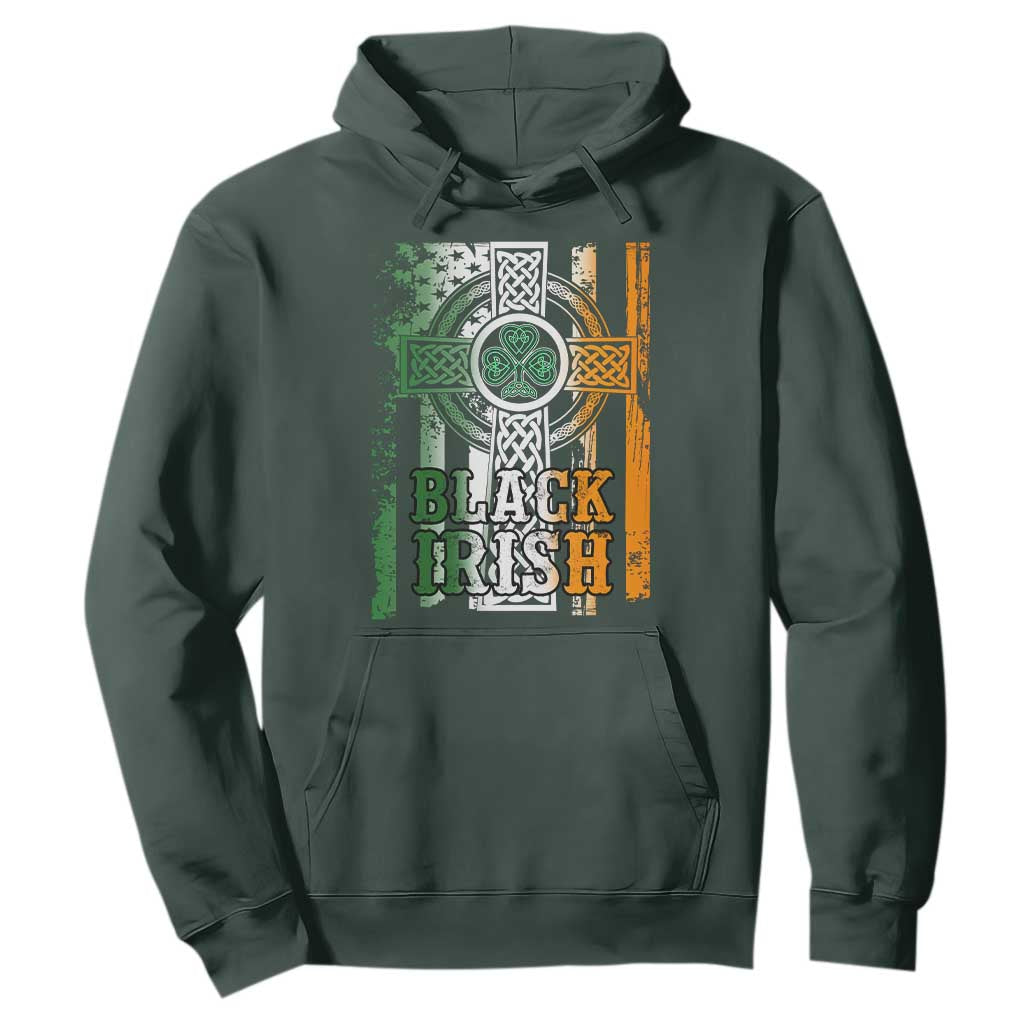 St Patrick's Day Black Irish Hoodie Vintage American Flag Celtic Cross TS11 Dark Forest Green Print Your Wear