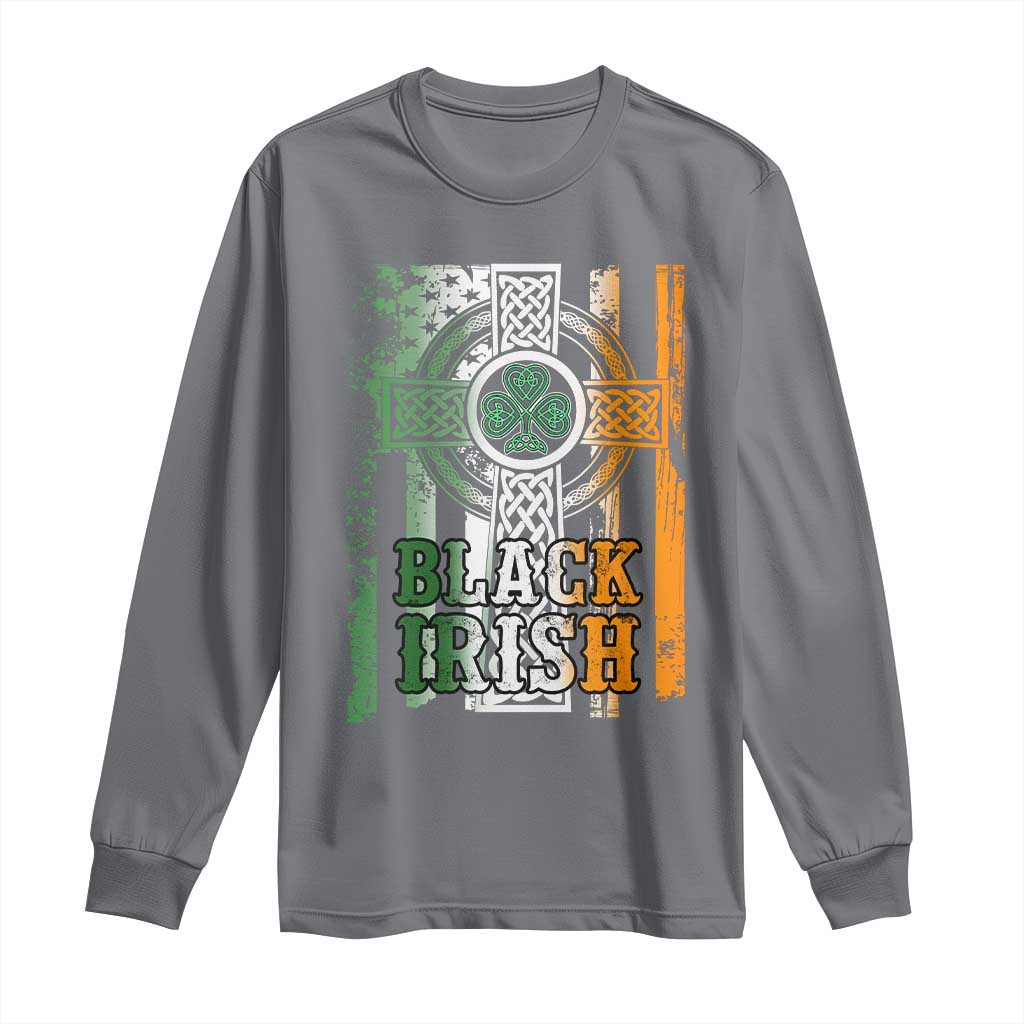 St Patrick's Day Black Irish Long Sleeve Shirt Vintage American Flag Celtic Cross TS11 Charcoal Print Your Wear