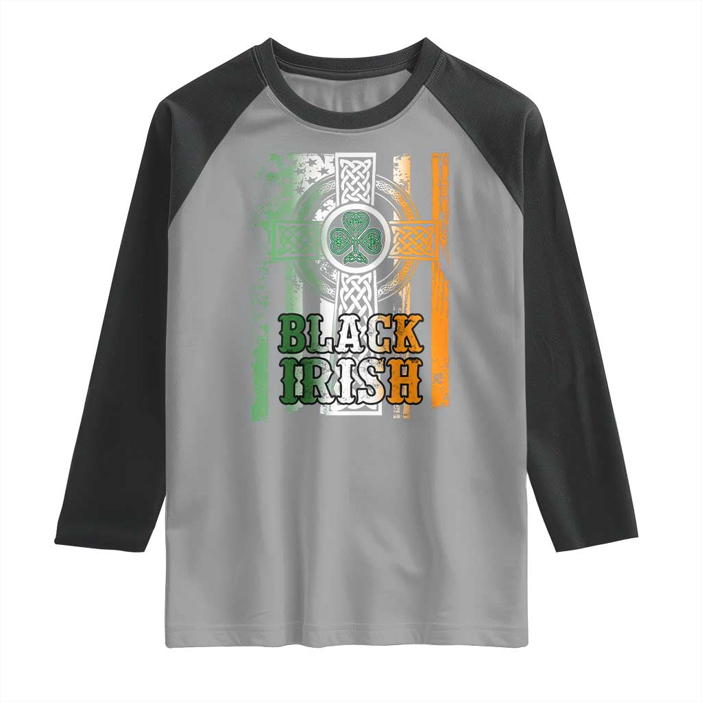 St Patrick's Day Black Irish Raglan Shirt Vintage American Flag Celtic Cross TS11 Sport Gray Black Print Your Wear