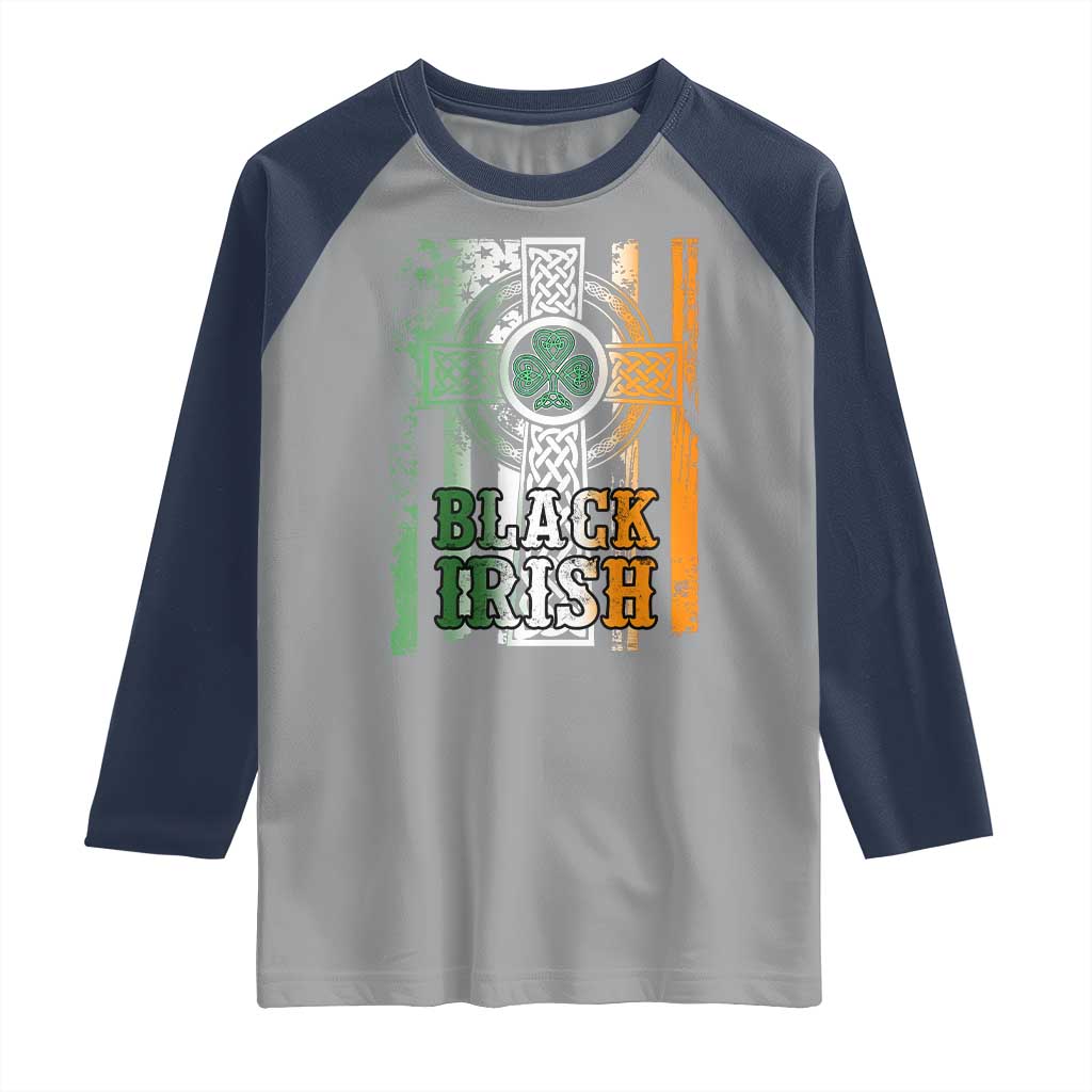St Patrick's Day Black Irish Raglan Shirt Vintage American Flag Celtic Cross TS11 Sport Gray Navy Print Your Wear