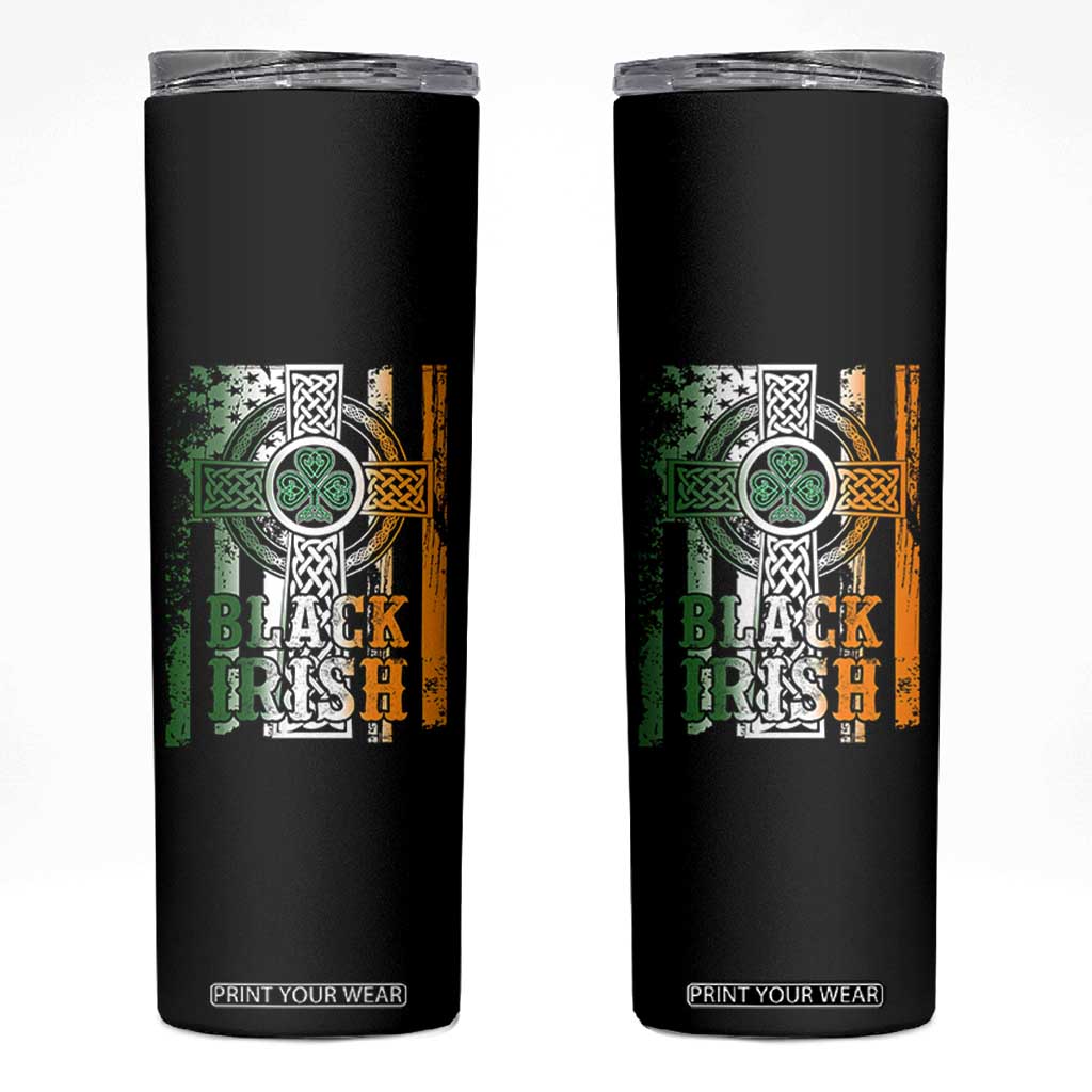 St Patrick's Day Black Irish Skinny Tumbler Vintage American Flag Celtic Cross TS11 Black Print Your Wear