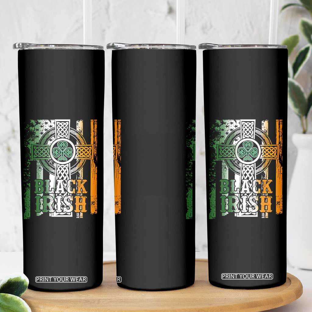 St Patrick's Day Black Irish Skinny Tumbler Vintage American Flag Celtic Cross TS11 Print Your Wear