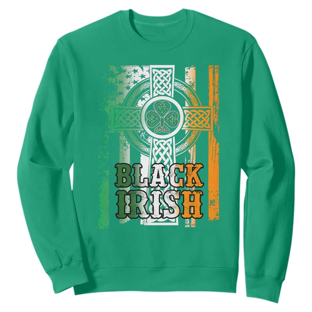 St Patrick's Day Black Irish Sweatshirt Vintage American Flag Celtic Cross TS11 Irish Green Print Your Wear