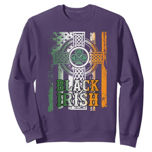 St Patrick's Day Black Irish Sweatshirt Vintage American Flag Celtic Cross TS11 Purple Print Your Wear