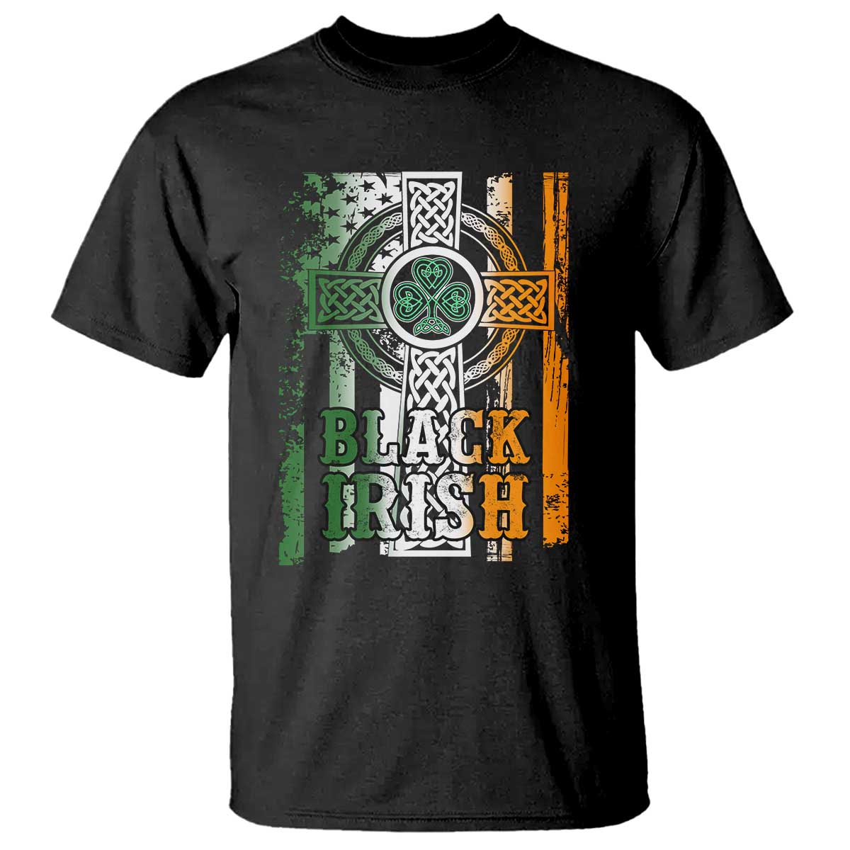 St Patrick's Day Black Irish T Shirt Vintage American Flag Celtic Cross TS11 Black Print Your Wear