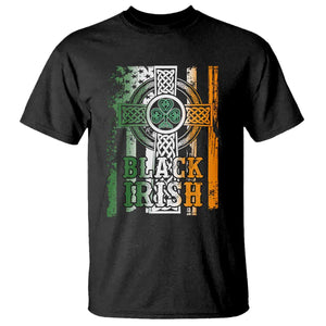 St Patrick's Day Black Irish T Shirt Vintage American Flag Celtic Cross TS11 Black Print Your Wear
