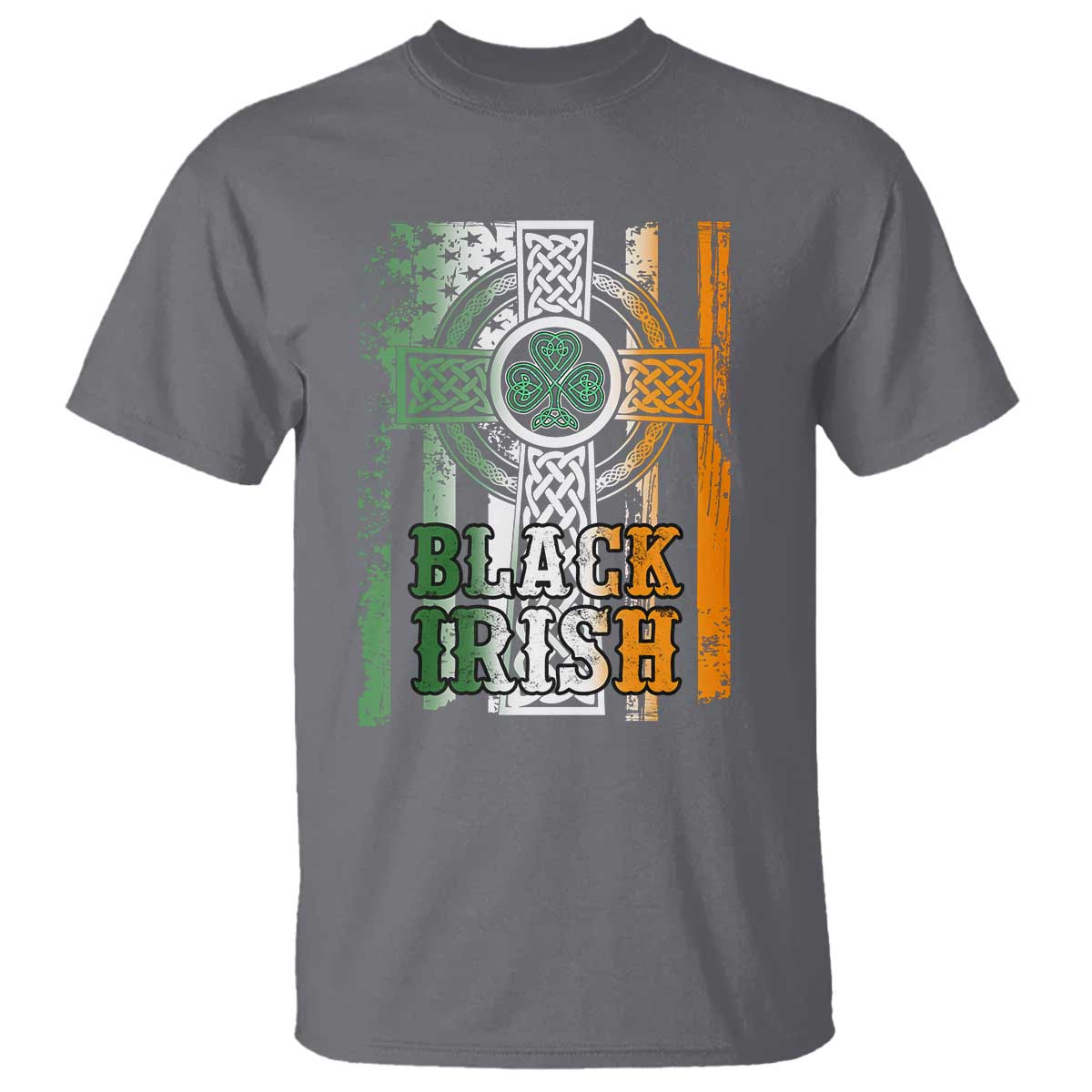 St Patrick's Day Black Irish T Shirt Vintage American Flag Celtic Cross TS11 Charcoal Print Your Wear