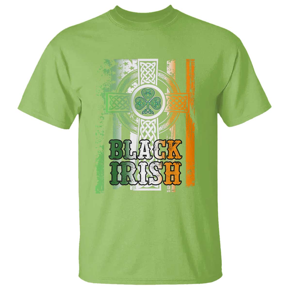 St Patrick's Day Black Irish T Shirt Vintage American Flag Celtic Cross TS11 Lime Print Your Wear