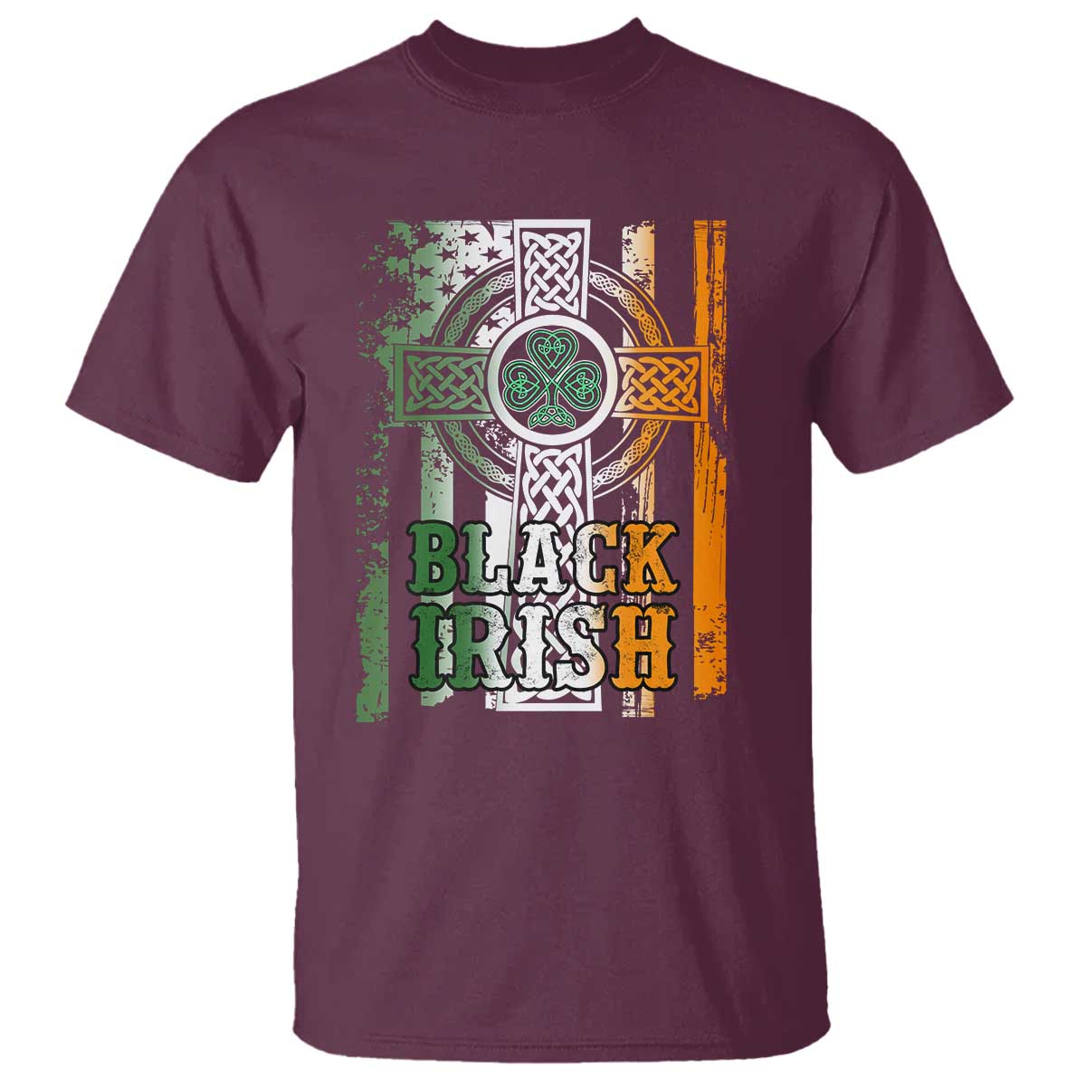 St Patrick's Day Black Irish T Shirt Vintage American Flag Celtic Cross TS11 Maroon Print Your Wear